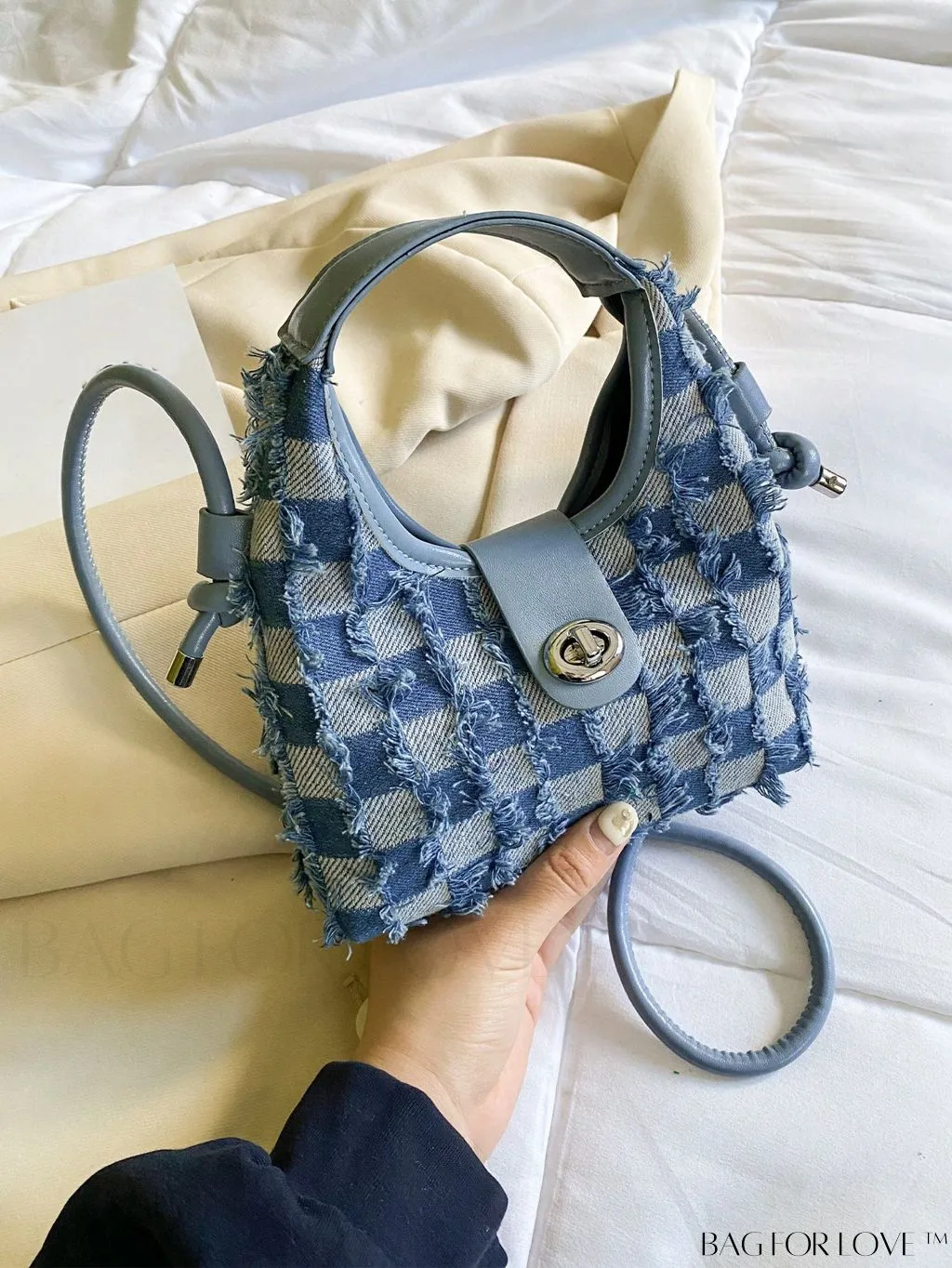 BagForLove - Compact Twist Lock Hobo Bag with Raw Trim