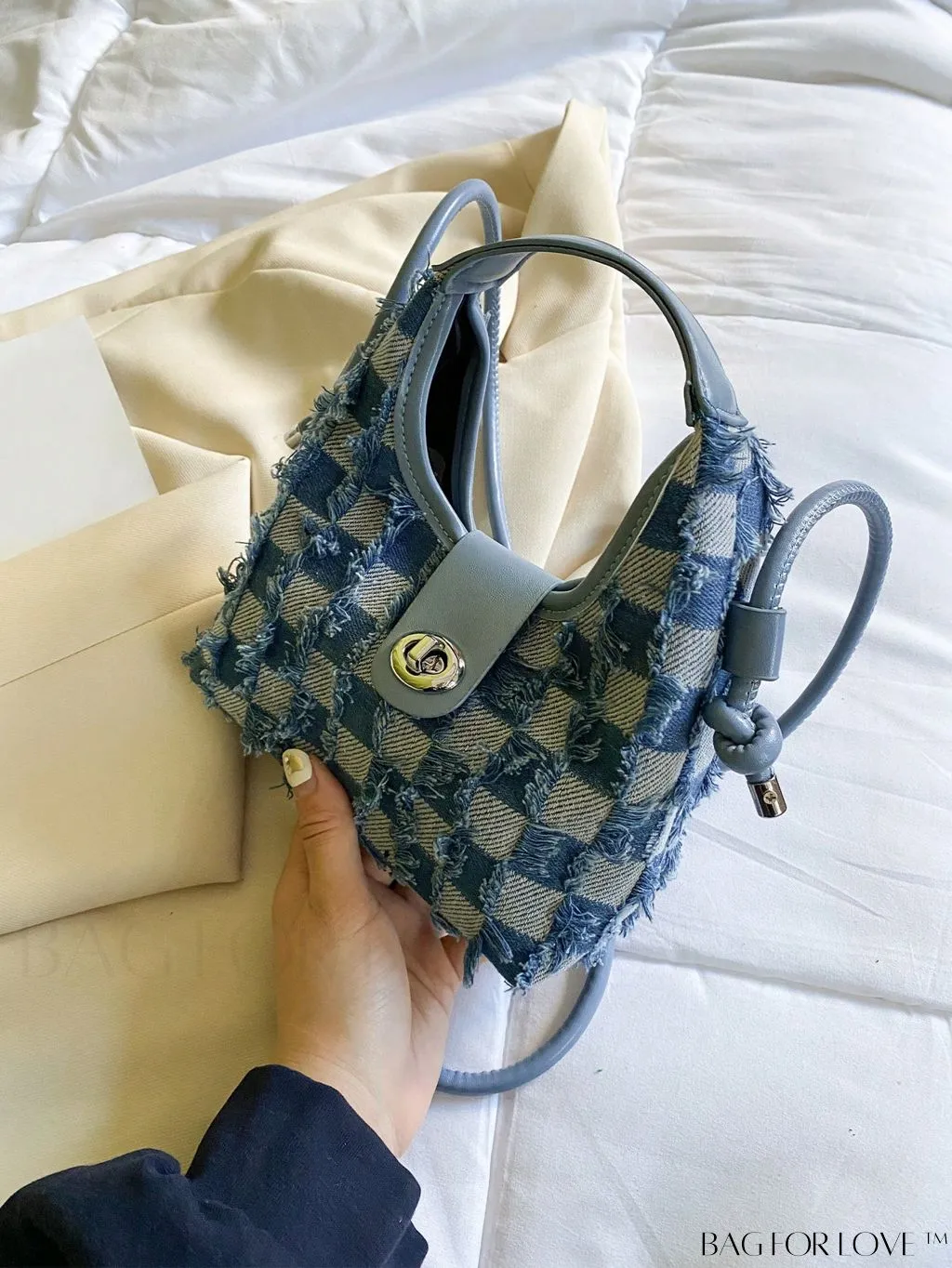 BagForLove - Compact Twist Lock Hobo Bag with Raw Trim
