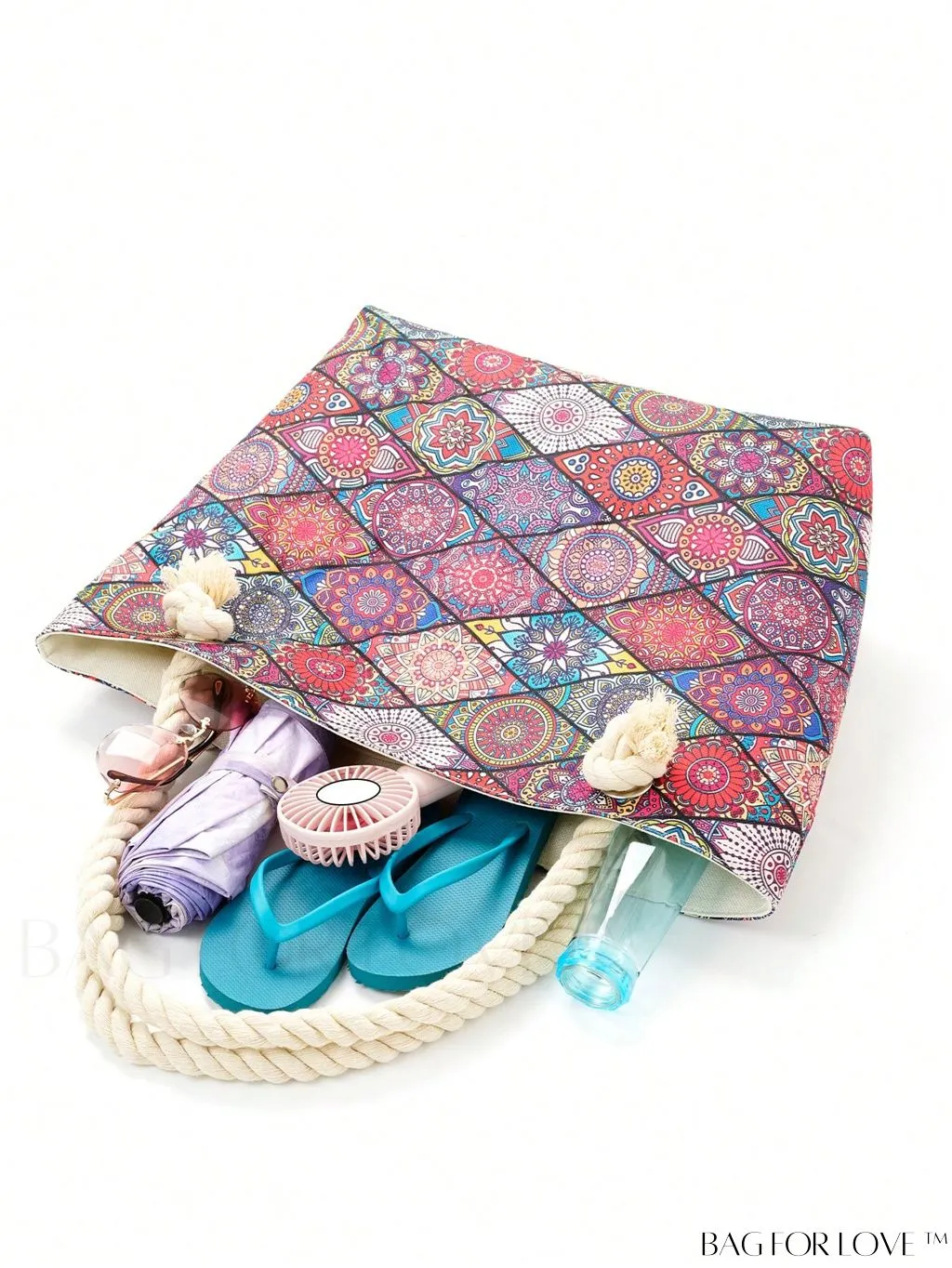 BagForLove - Geometric Pattern Canvas Beach Shopper: Colorblock Design