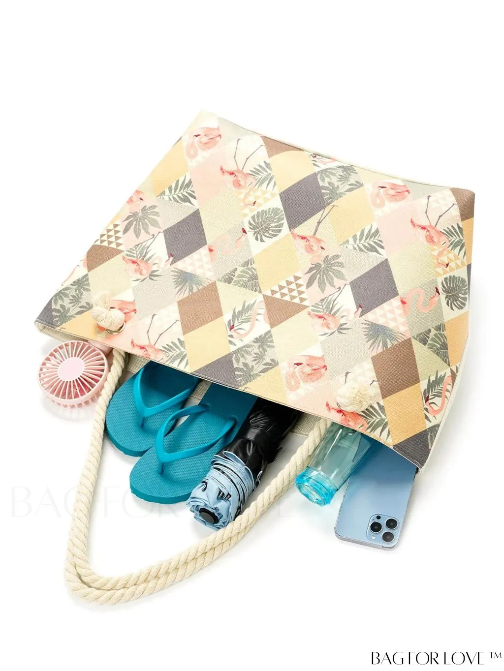 BagForLove - Geometric Pattern Canvas Beach Shopper: Colorblock Design