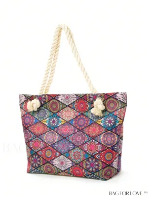 BagForLove - Geometric Pattern Canvas Beach Shopper: Colorblock Design
