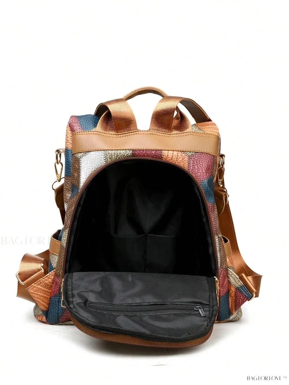 BagForLove - Large Capacity Colorblock Plaid Diamond Print Backpack