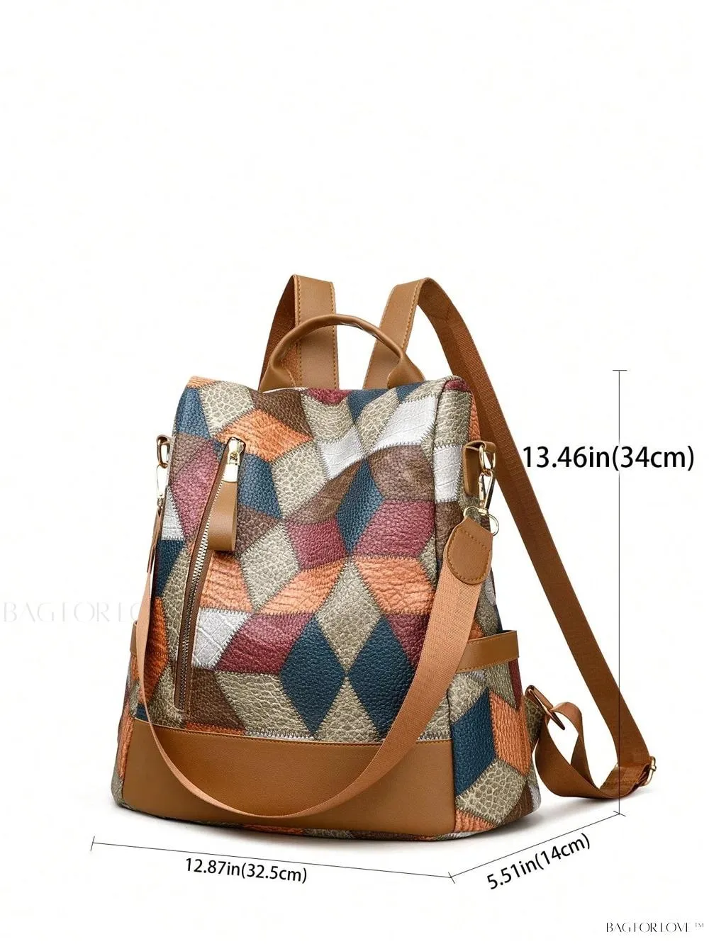 BagForLove - Large Capacity Colorblock Plaid Diamond Print Backpack