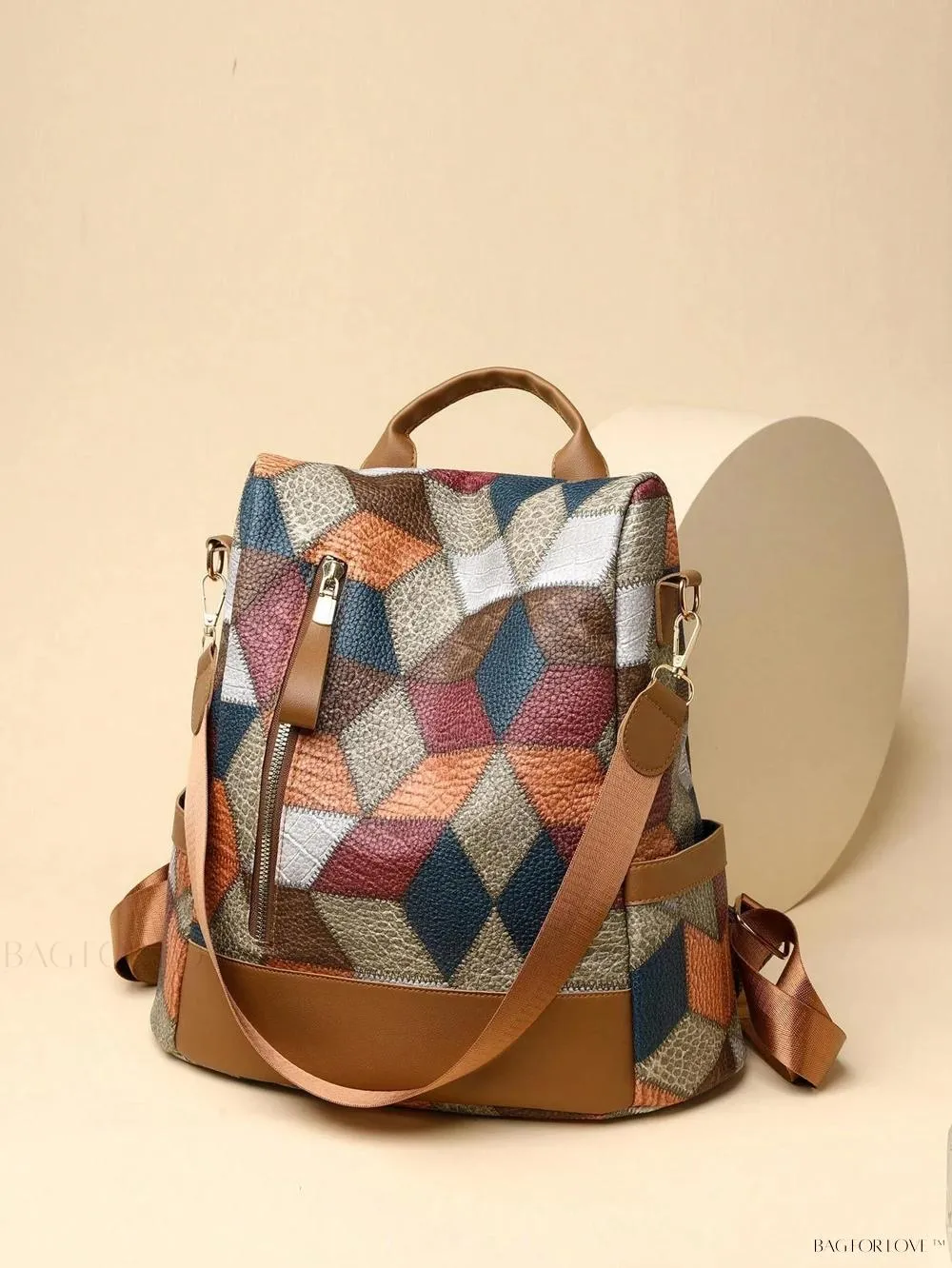 BagForLove - Large Capacity Colorblock Plaid Diamond Print Backpack