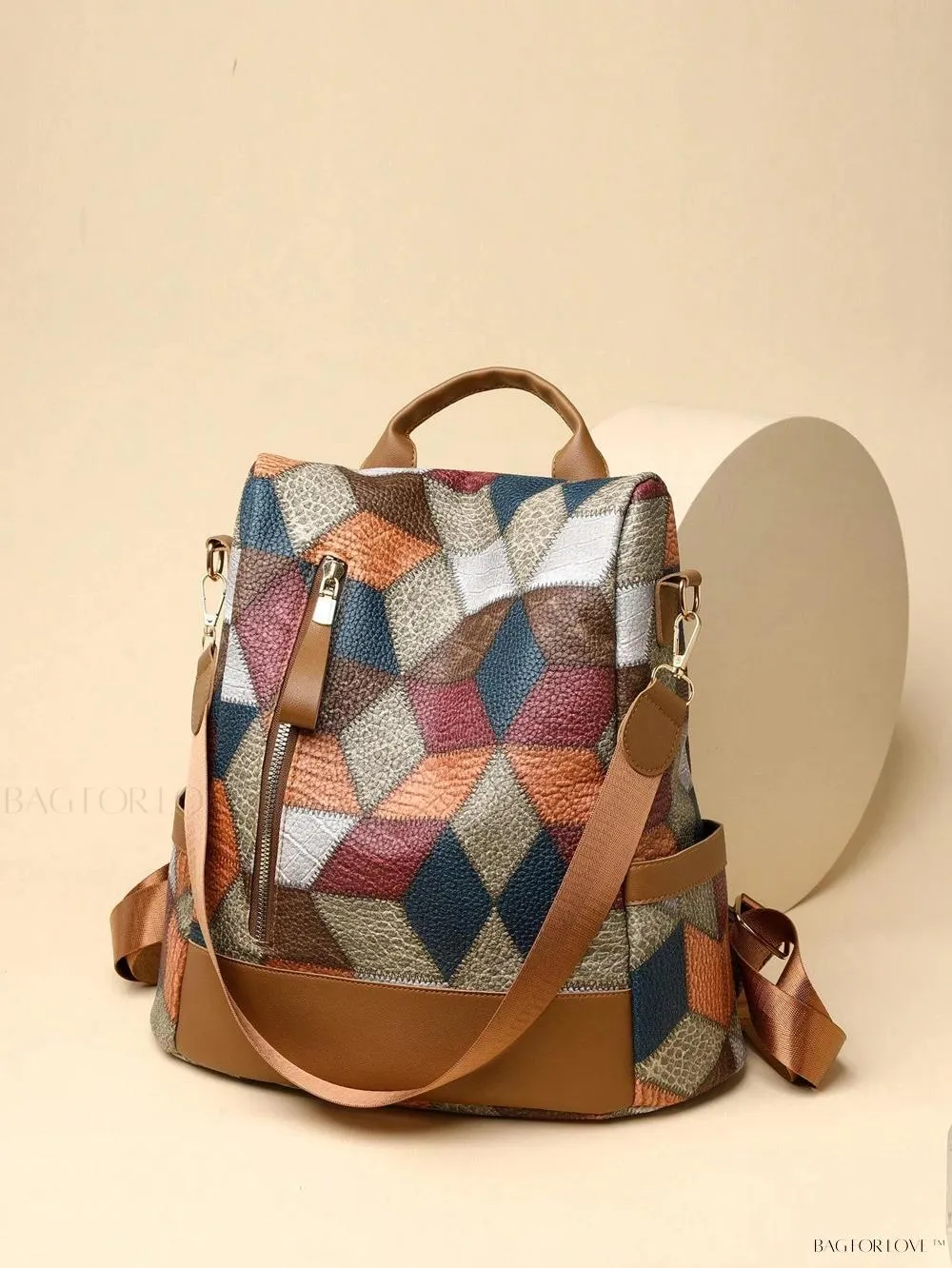 BagForLove - Large Capacity Colorblock Plaid Diamond Print Backpack