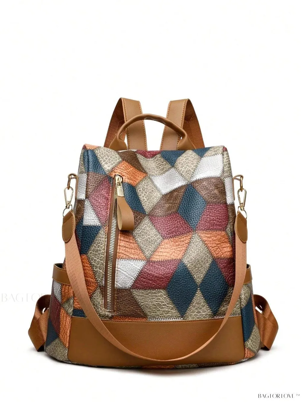 BagForLove - Large Capacity Colorblock Plaid Diamond Print Backpack