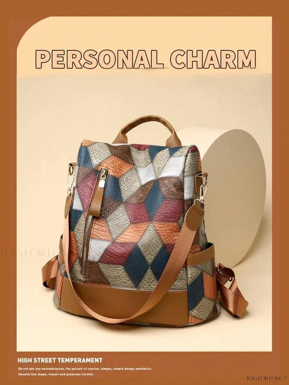 BagForLove - Large Capacity Colorblock Plaid Diamond Print Backpack