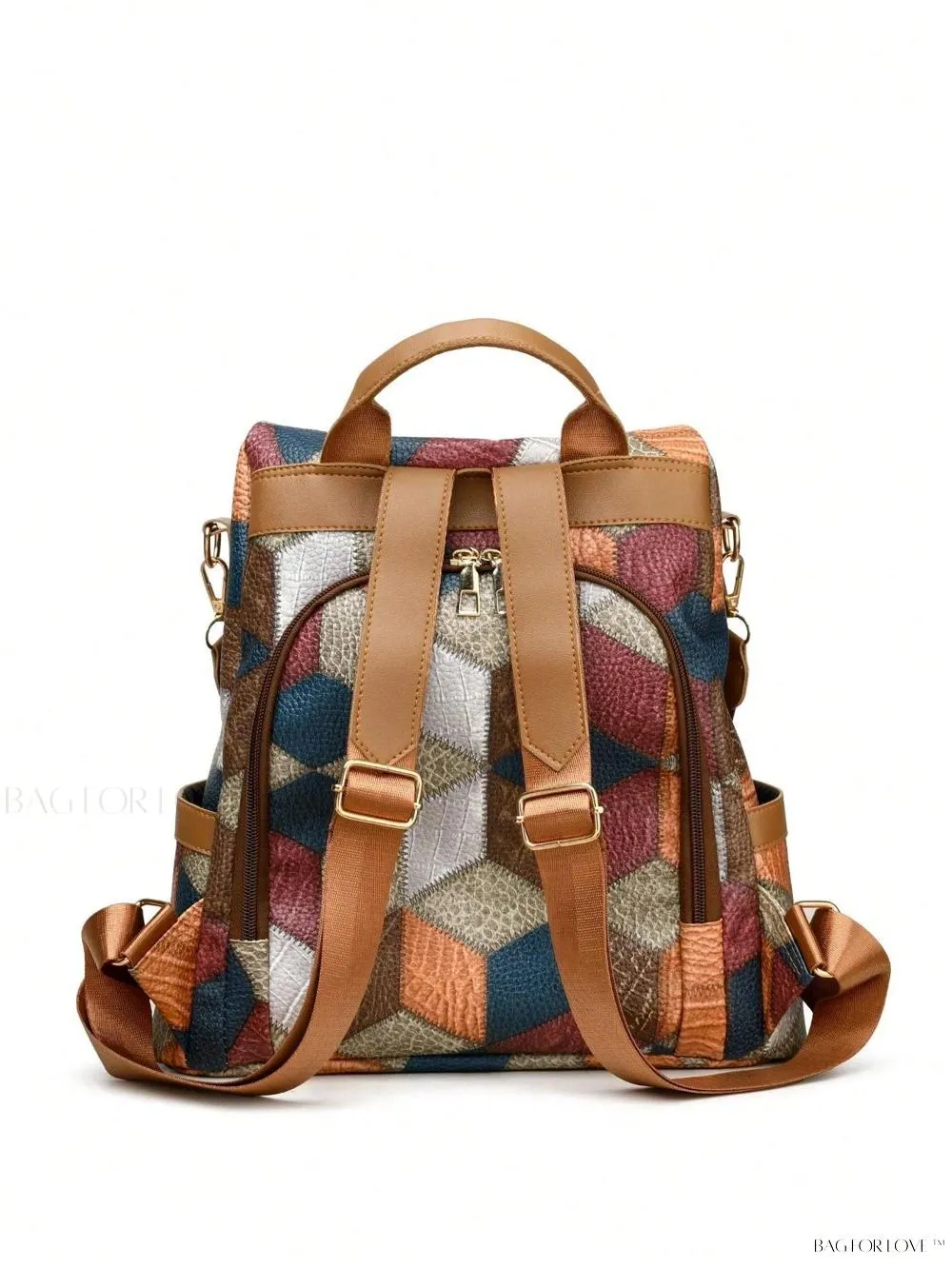BagForLove - Large Capacity Colorblock Plaid Diamond Print Backpack