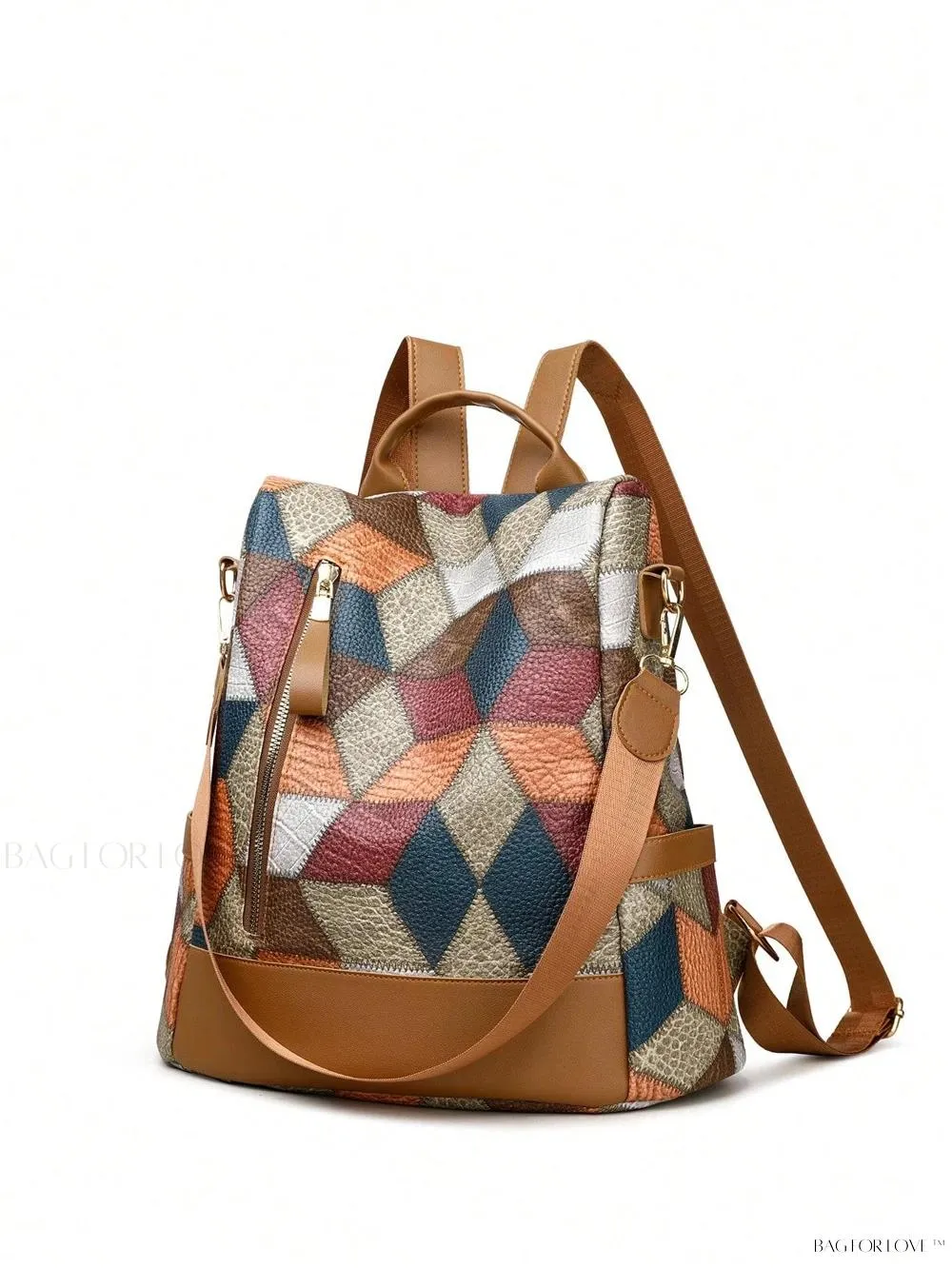BagForLove - Large Capacity Colorblock Plaid Diamond Print Backpack
