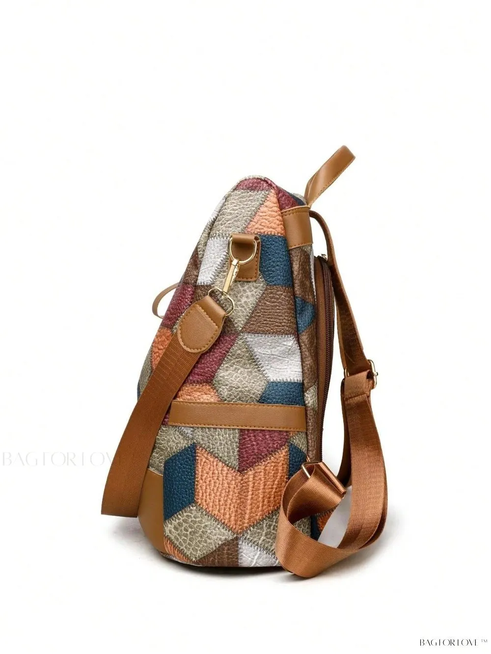 BagForLove - Large Capacity Colorblock Plaid Diamond Print Backpack