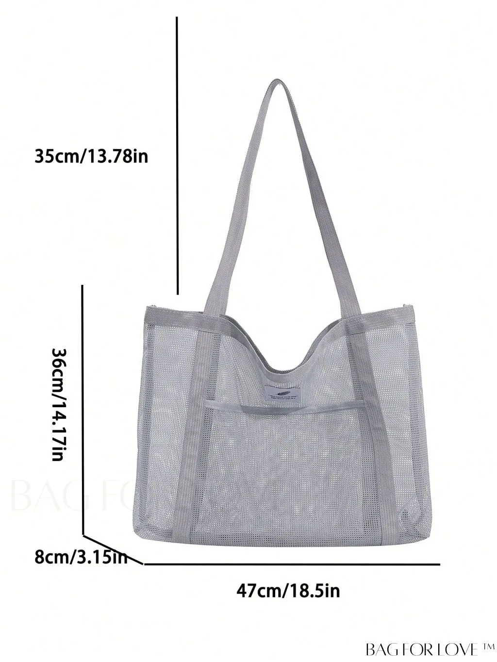 BagForLove - Large Mesh Beach Bag with Letter Patch Decoration, Ideal for Sun and Sand