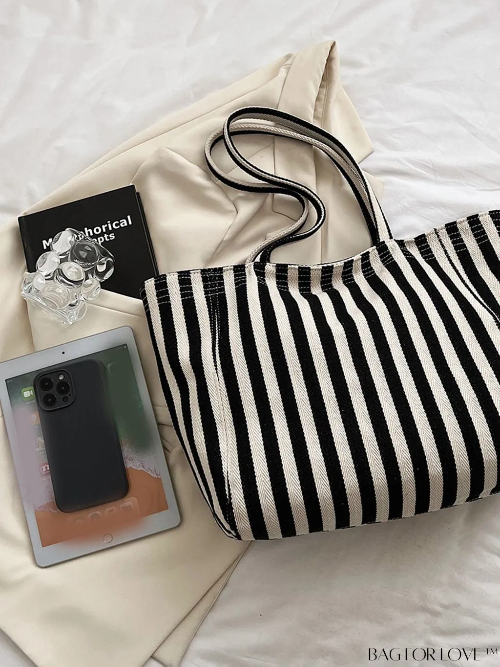 BagForLove - Minimalist Striped Shoulder Tote: Womens Large Capacity Bag