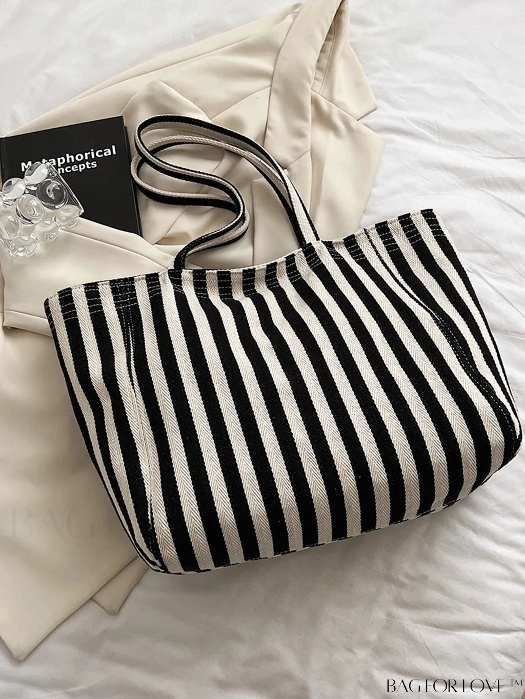 BagForLove - Minimalist Striped Shoulder Tote: Womens Large Capacity Bag