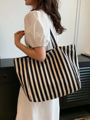 BagForLove - Minimalist Striped Shoulder Tote: Womens Large Capacity Bag