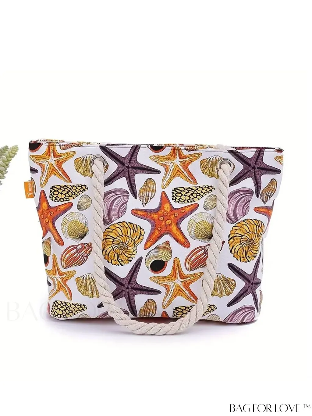 BagForLove - Oceanic Beach Bag: Spacious Canvas Handbag with Shells Conch Print, Ideal for Women