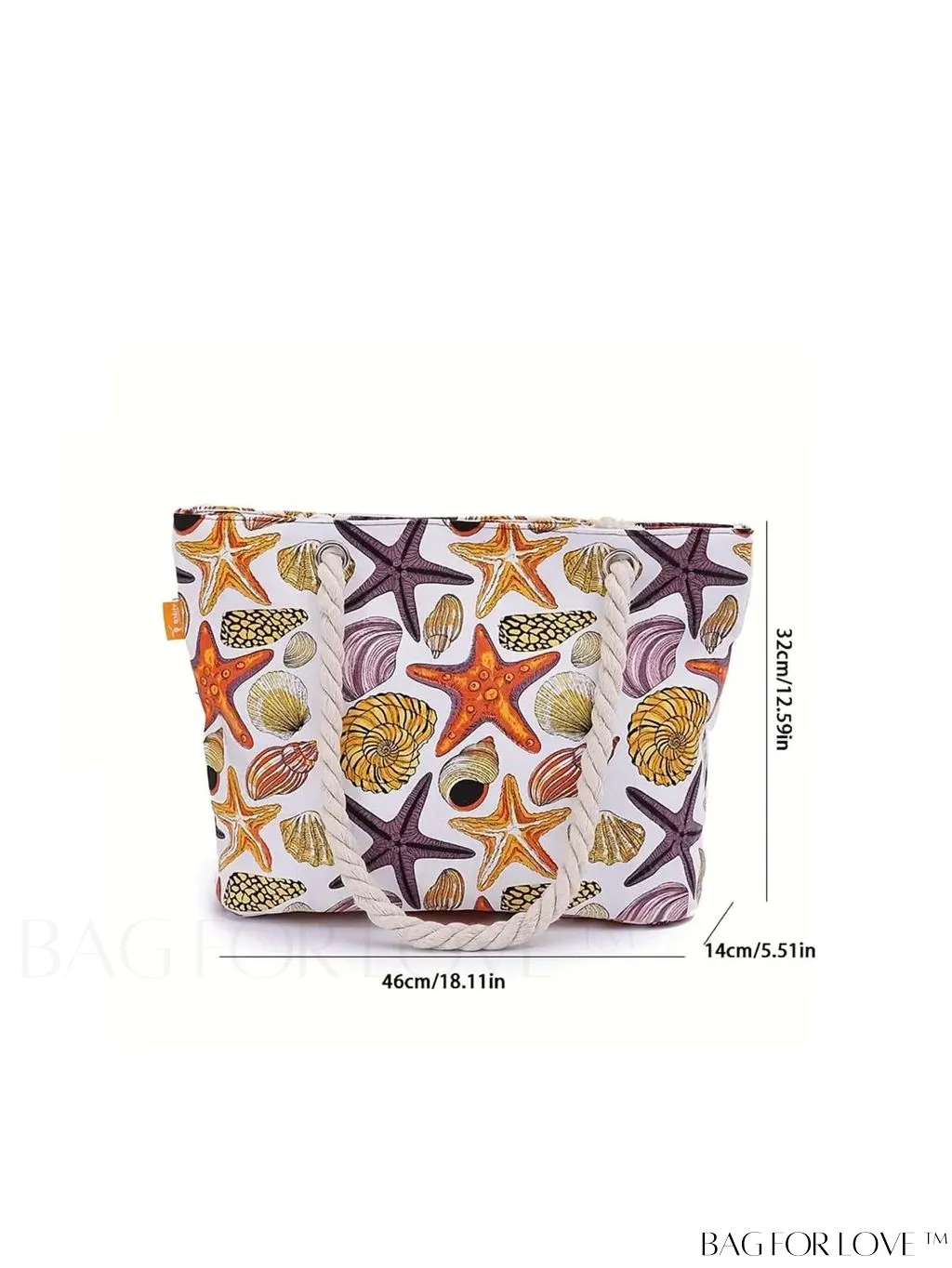 BagForLove - Oceanic Beach Bag: Spacious Canvas Handbag with Shells Conch Print, Ideal for Women