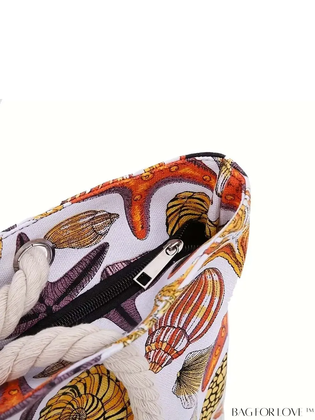 BagForLove - Oceanic Beach Bag: Spacious Canvas Handbag with Shells Conch Print, Ideal for Women