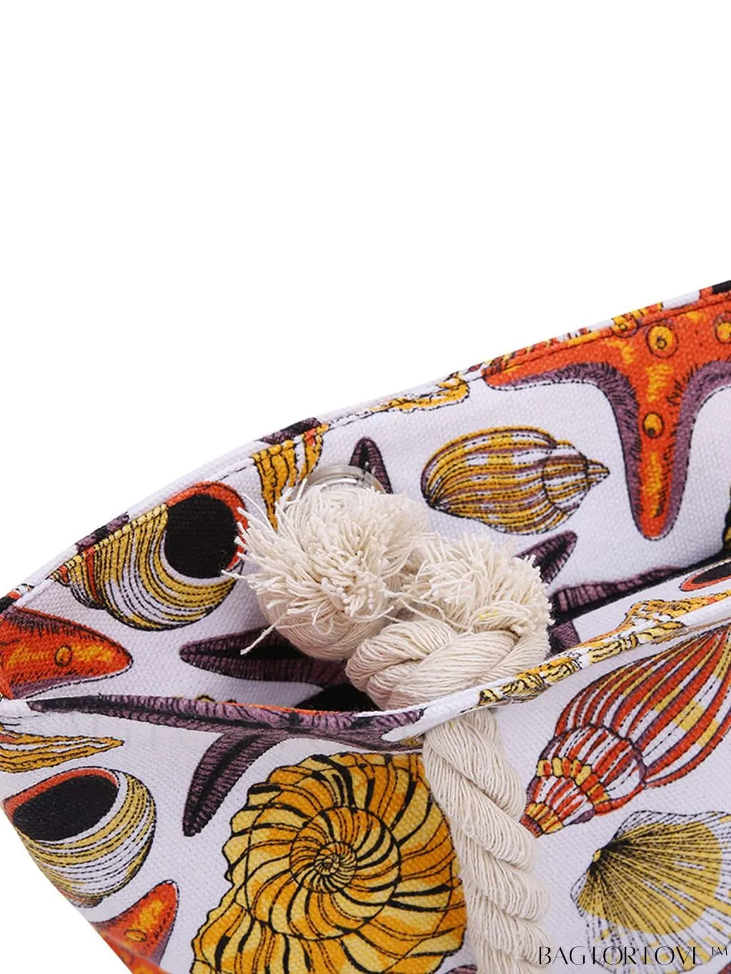 BagForLove - Oceanic Beach Bag: Spacious Canvas Handbag with Shells Conch Print, Ideal for Women