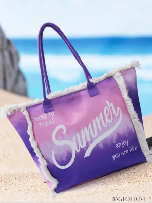 BagForLove - Oversized Shoulder Tote Bag with Letter Graphics and Fuzzy Trim