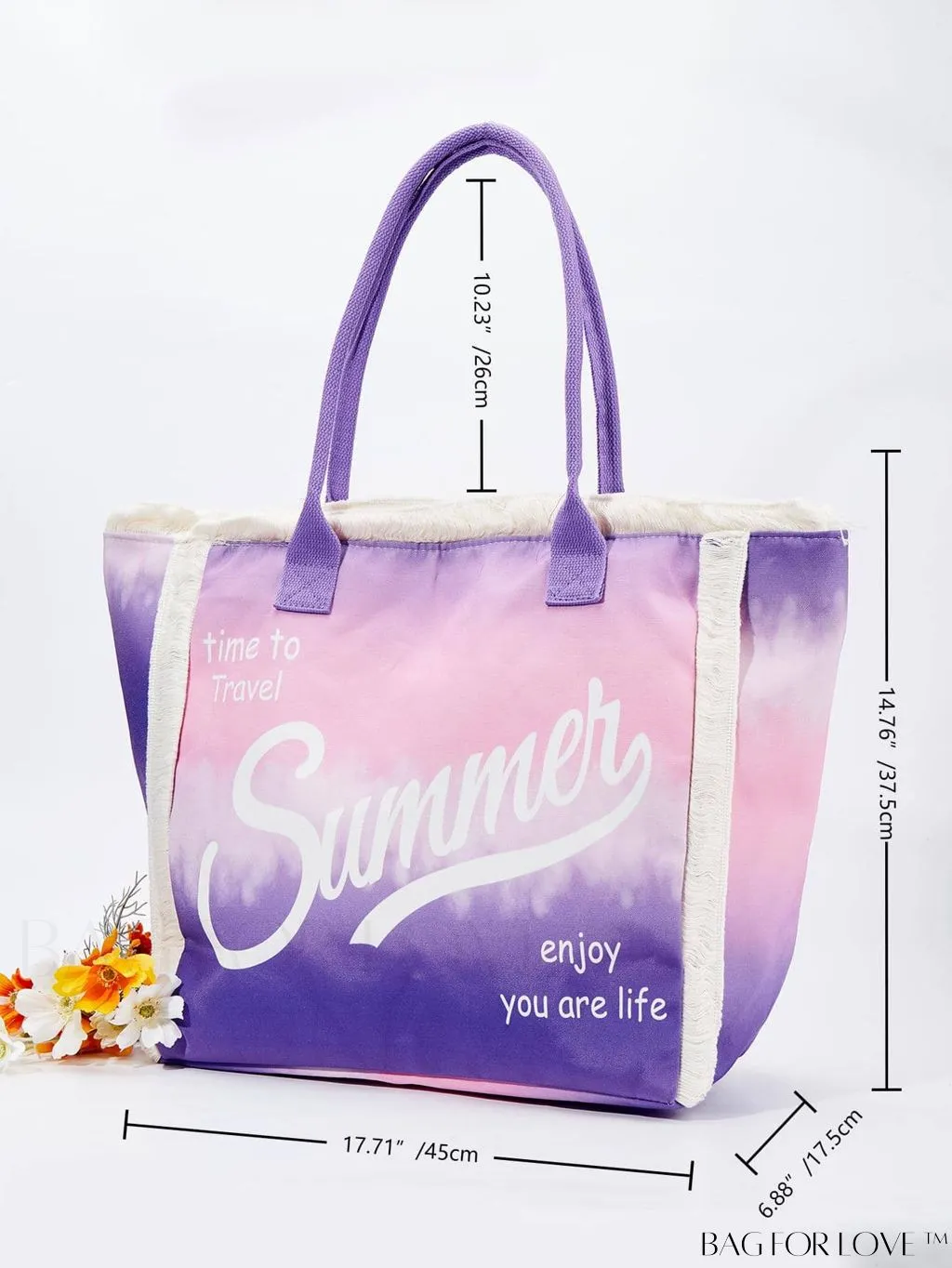 BagForLove - Oversized Shoulder Tote Bag with Letter Graphics and Fuzzy Trim