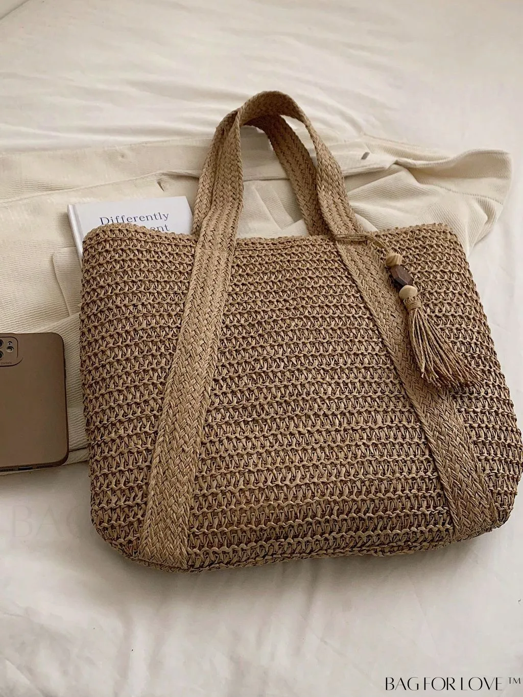 BagForLove - Oversized Vacation Straw Bag with Tassel Decor - Minimalist and Stylish