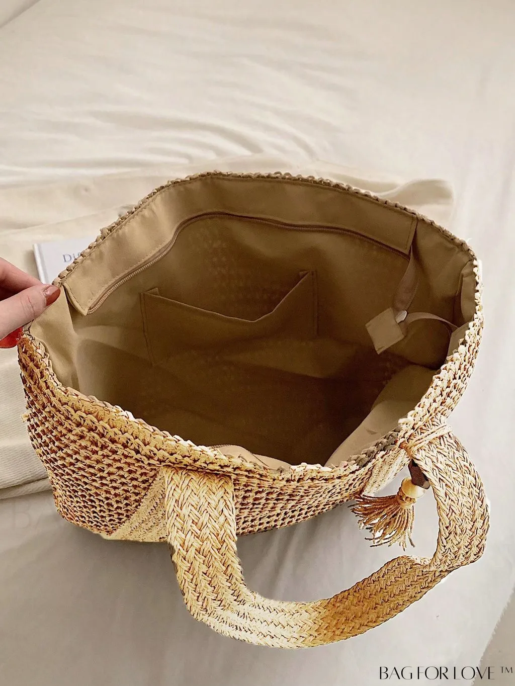BagForLove - Oversized Vacation Straw Bag with Tassel Decor - Minimalist and Stylish