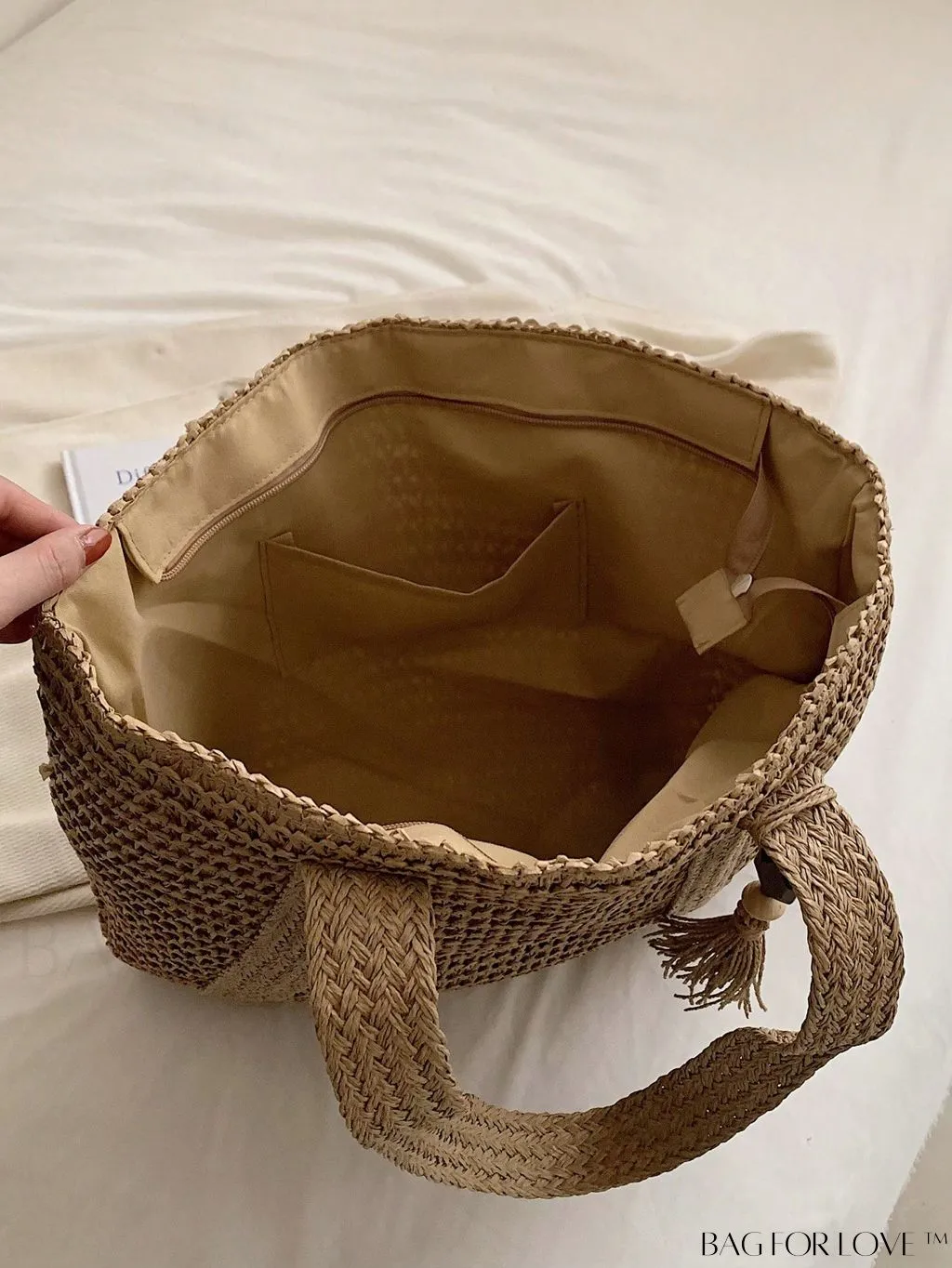 BagForLove - Oversized Vacation Straw Bag with Tassel Decor - Minimalist and Stylish