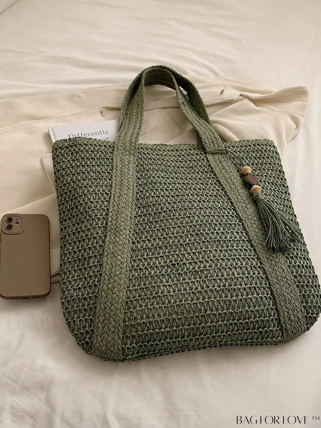 BagForLove - Oversized Vacation Straw Bag with Tassel Decor - Minimalist and Stylish