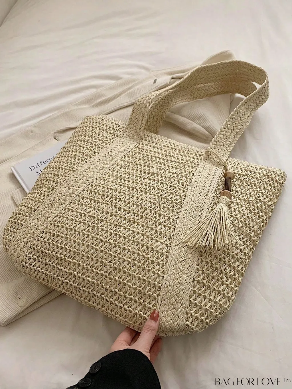 BagForLove - Oversized Vacation Straw Bag with Tassel Decor - Minimalist and Stylish