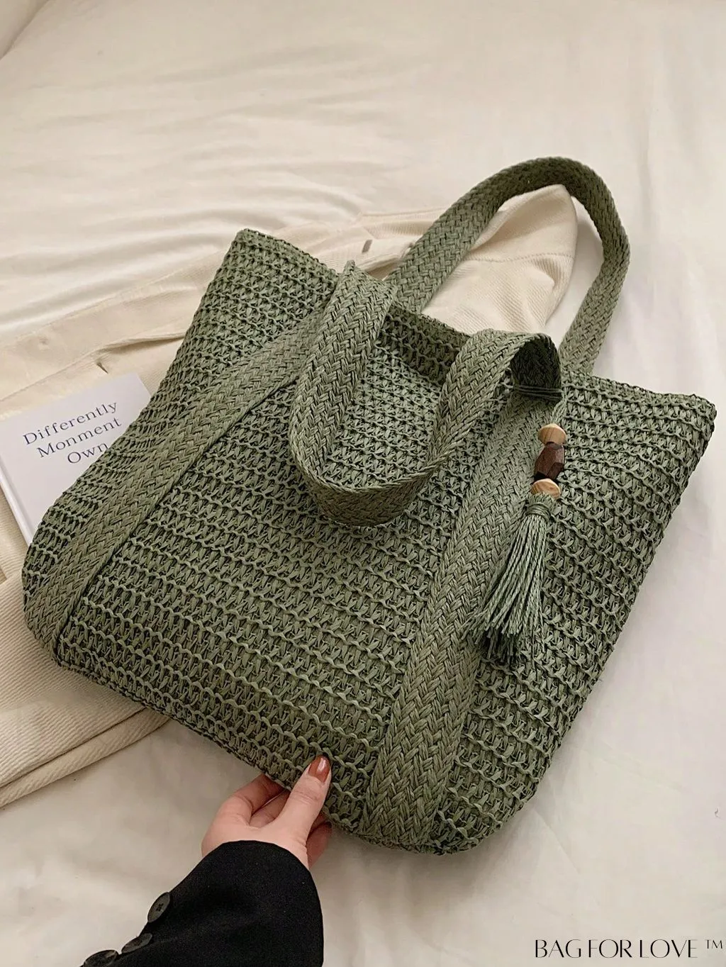 BagForLove - Oversized Vacation Straw Bag with Tassel Decor - Minimalist and Stylish