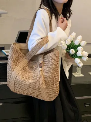 BagForLove - Oversized Vacation Straw Bag with Tassel Decor - Minimalist and Stylish