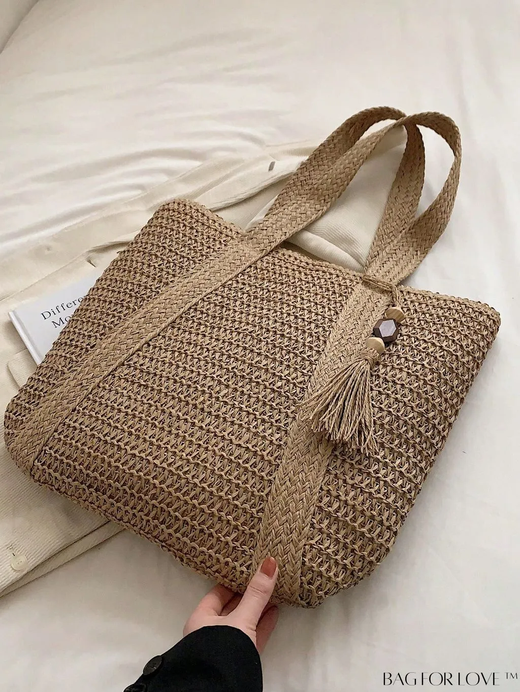BagForLove - Oversized Vacation Straw Bag with Tassel Decor - Minimalist and Stylish
