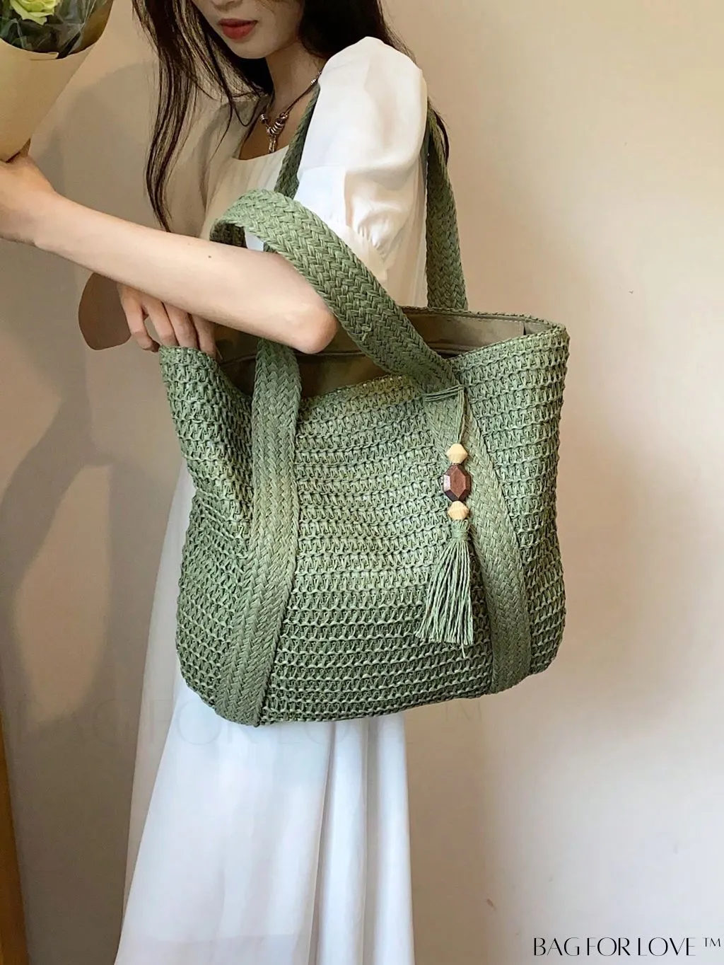 BagForLove - Oversized Vacation Straw Bag with Tassel Decor - Minimalist and Stylish