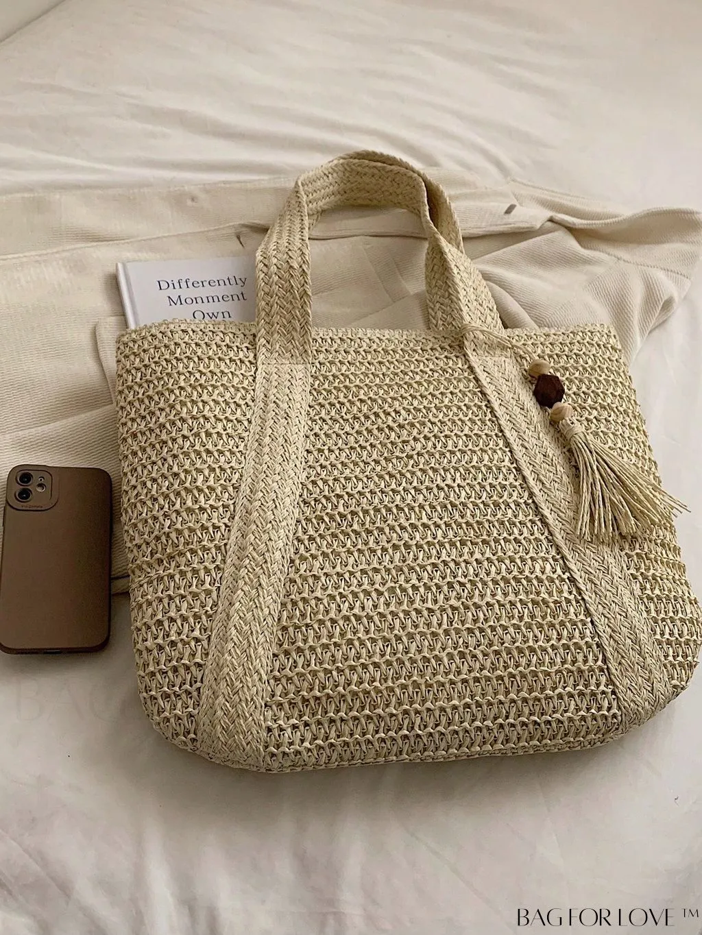 BagForLove - Oversized Vacation Straw Bag with Tassel Decor - Minimalist and Stylish