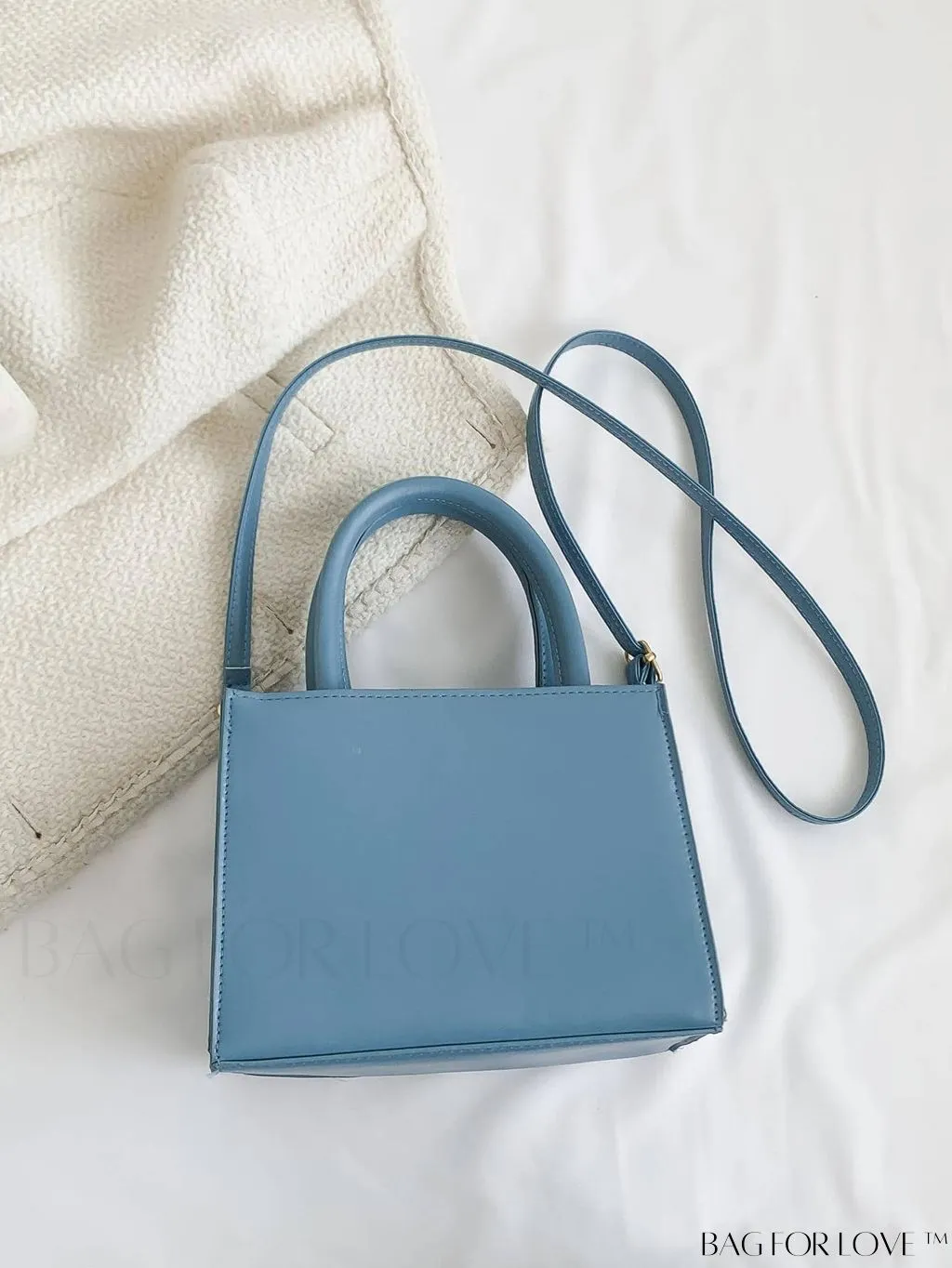 BagForLove - Stylish Denim Fringed Mini Bag with Adjustable Shoulder Strap - Blue Square