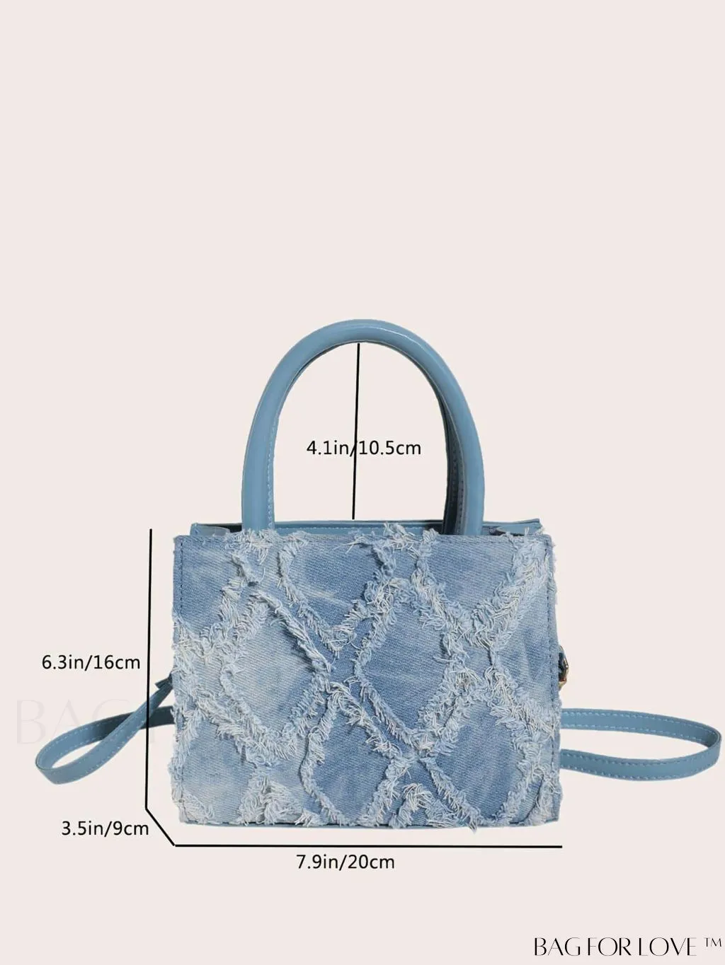 BagForLove - Stylish Denim Fringed Mini Bag with Adjustable Shoulder Strap - Blue Square