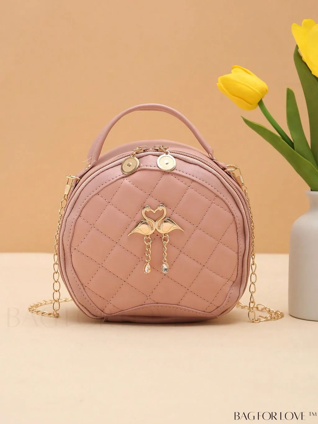 BagForLove - Swan-Embellished Metallic Fashion Handbag with Exquisite Stitching