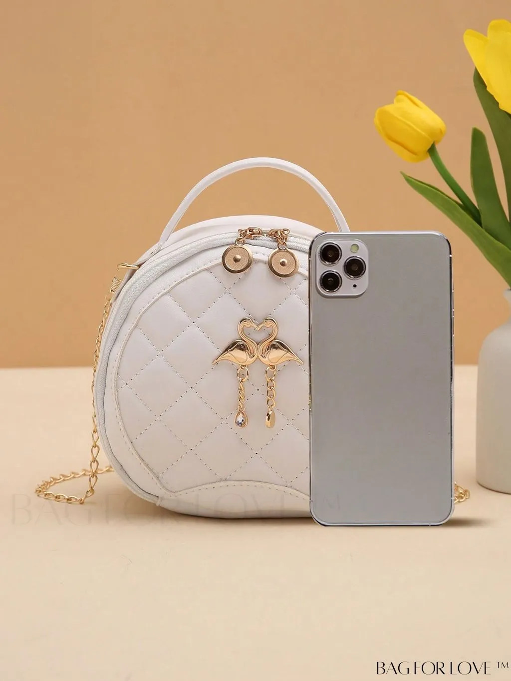 BagForLove - Swan-Embellished Metallic Fashion Handbag with Exquisite Stitching