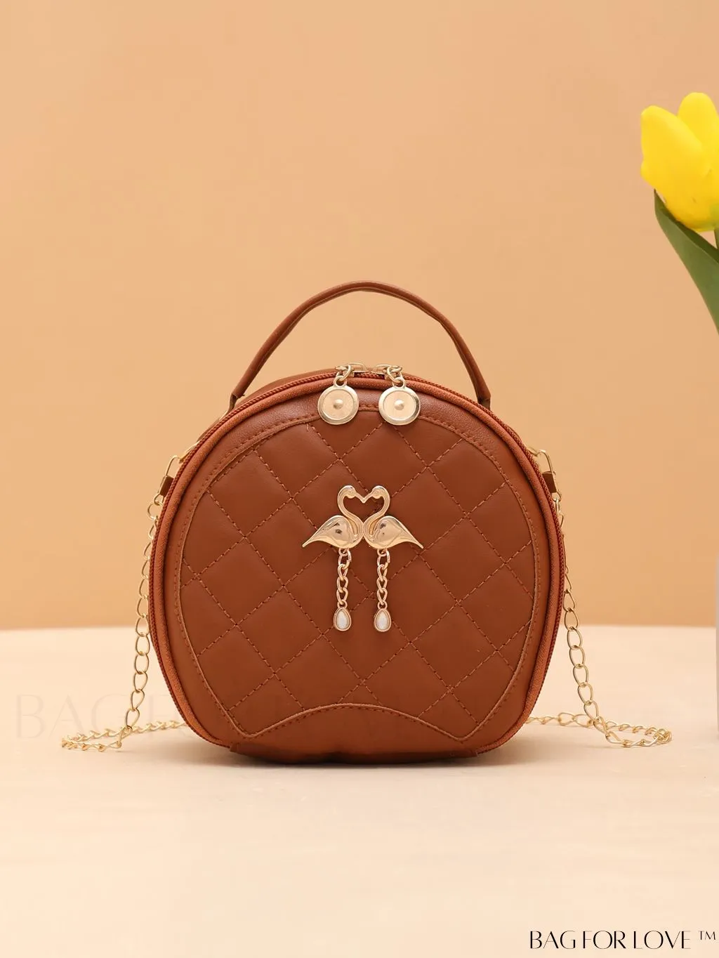 BagForLove - Swan-Embellished Metallic Fashion Handbag with Exquisite Stitching