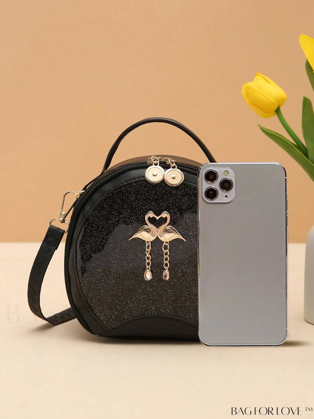 BagForLove - Swan-Embellished Metallic Fashion Handbag with Exquisite Stitching