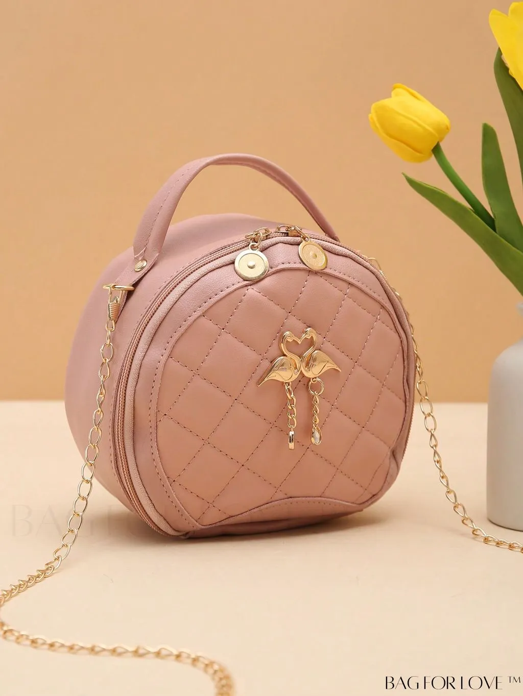 BagForLove - Swan-Embellished Metallic Fashion Handbag with Exquisite Stitching