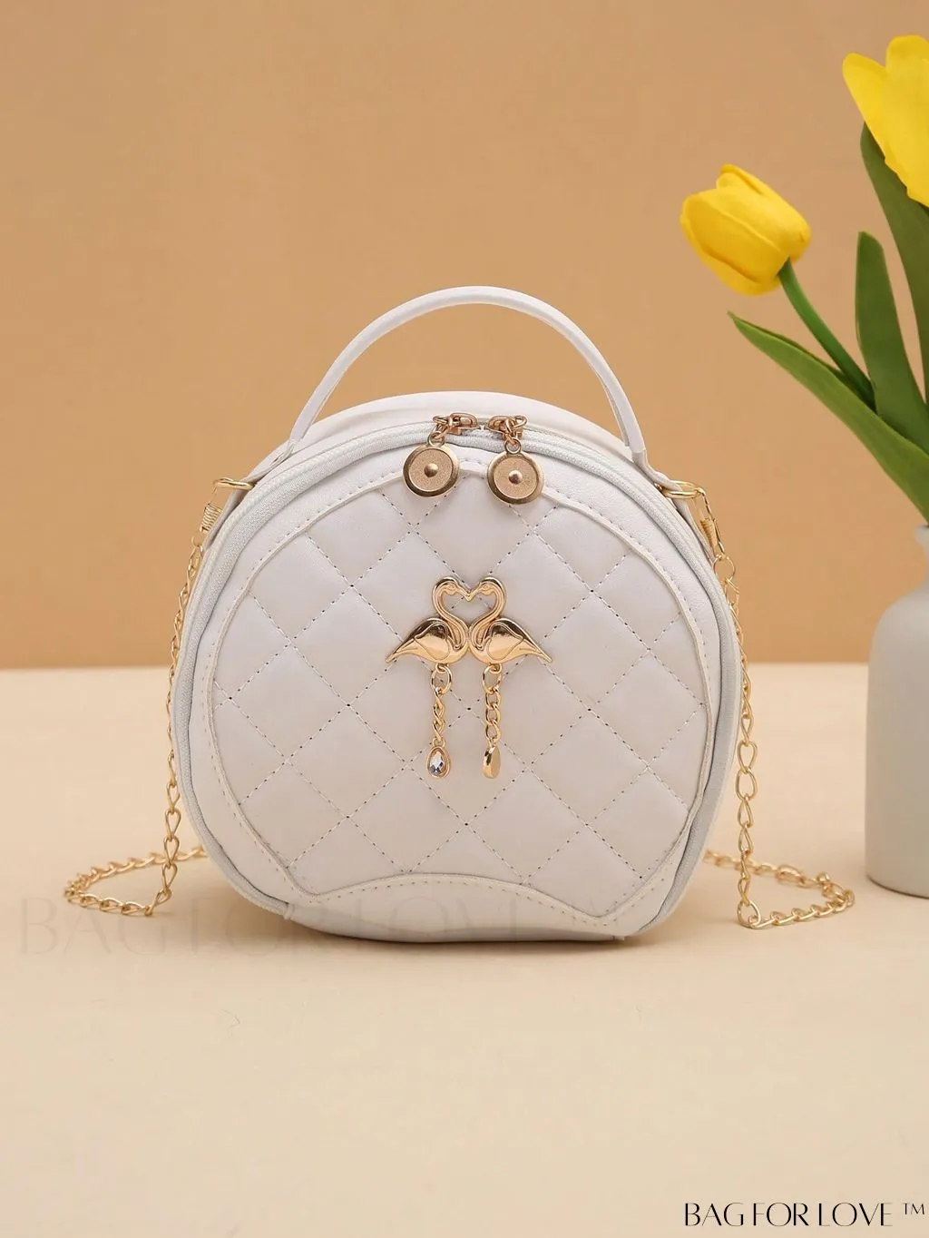 BagForLove - Swan-Embellished Metallic Fashion Handbag with Exquisite Stitching