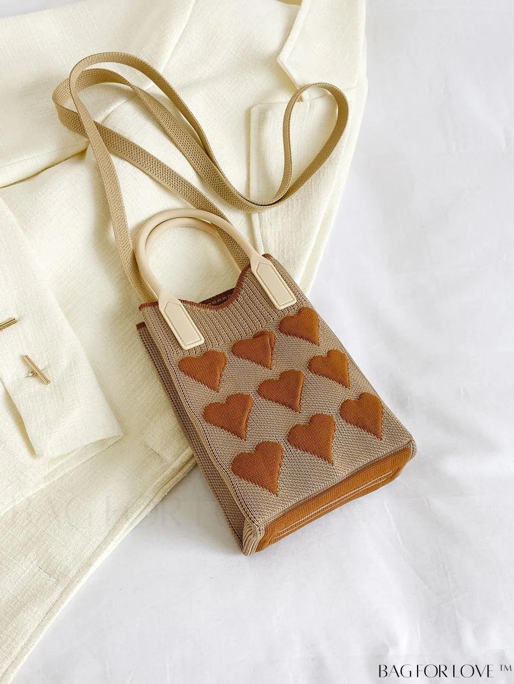 BagForLove - Womens Heart-Patterned Crochet Handbag with Phone Compartment