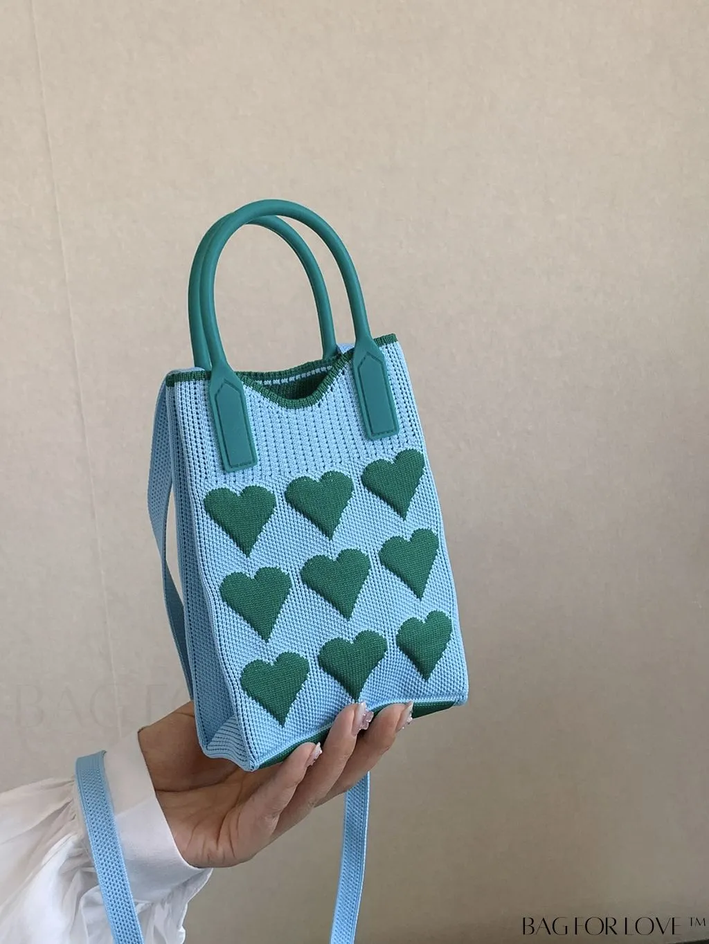 BagForLove - Womens Heart-Patterned Crochet Handbag with Phone Compartment