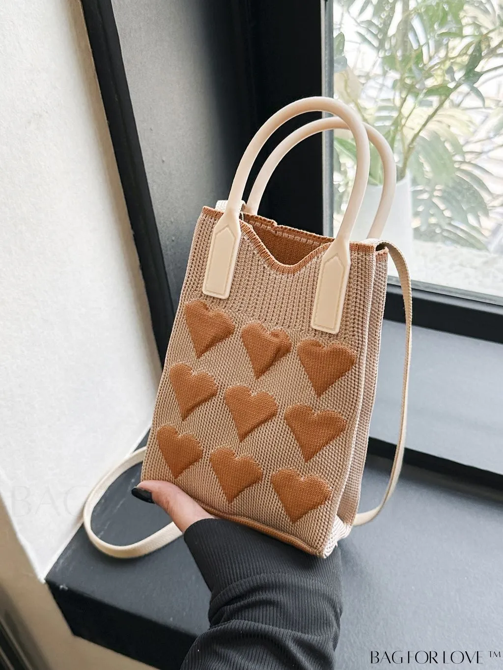 BagForLove - Womens Heart-Patterned Crochet Handbag with Phone Compartment