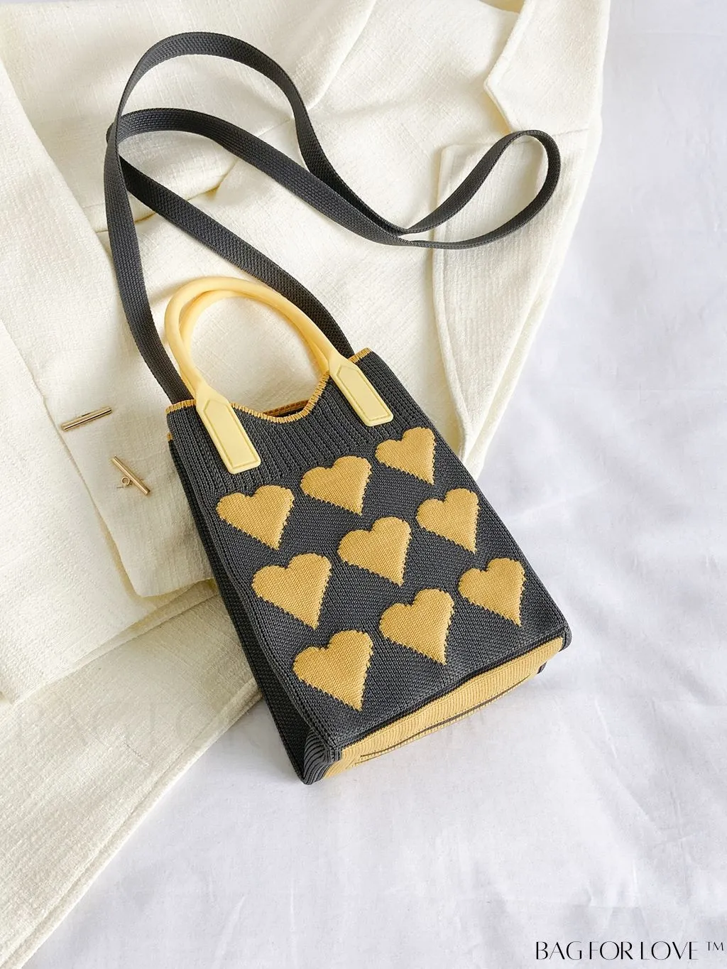 BagForLove - Womens Heart-Patterned Crochet Handbag with Phone Compartment