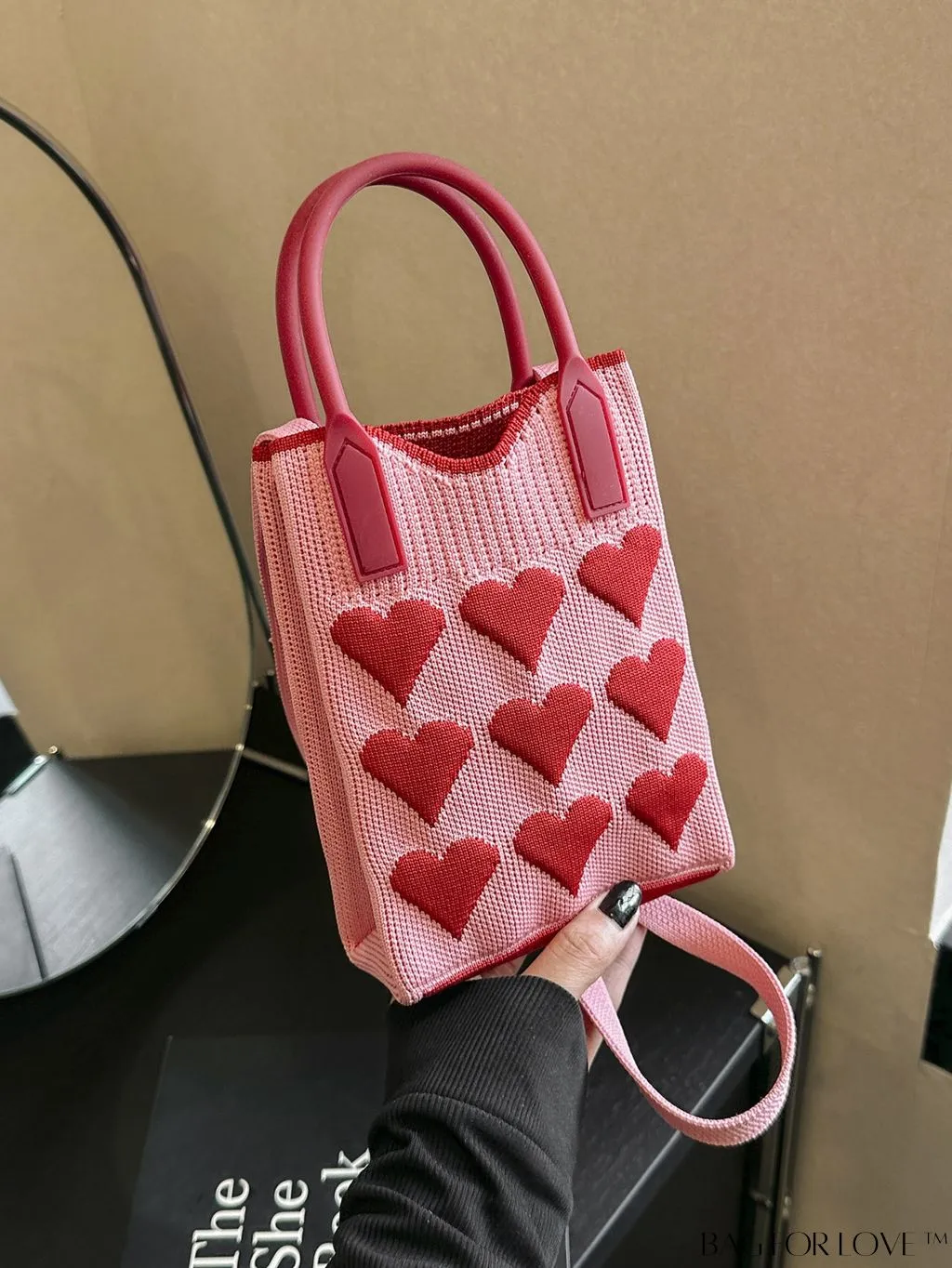 BagForLove - Womens Heart-Patterned Crochet Handbag with Phone Compartment