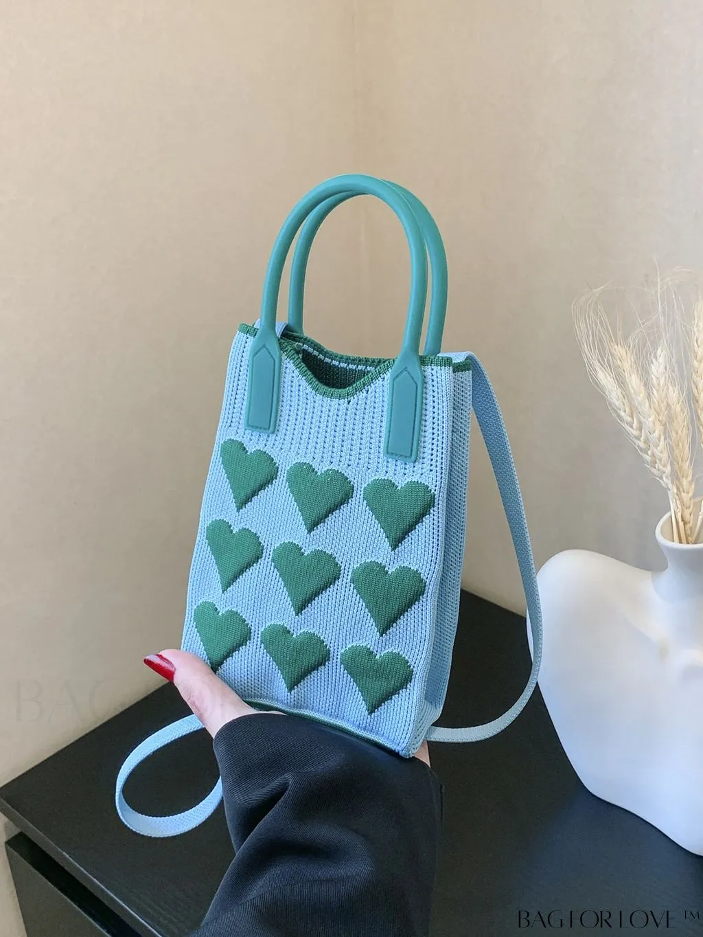 BagForLove - Womens Heart-Patterned Crochet Handbag with Phone Compartment