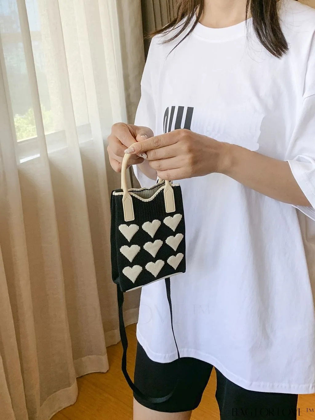 BagForLove - Womens Heart-Patterned Crochet Handbag with Phone Compartment