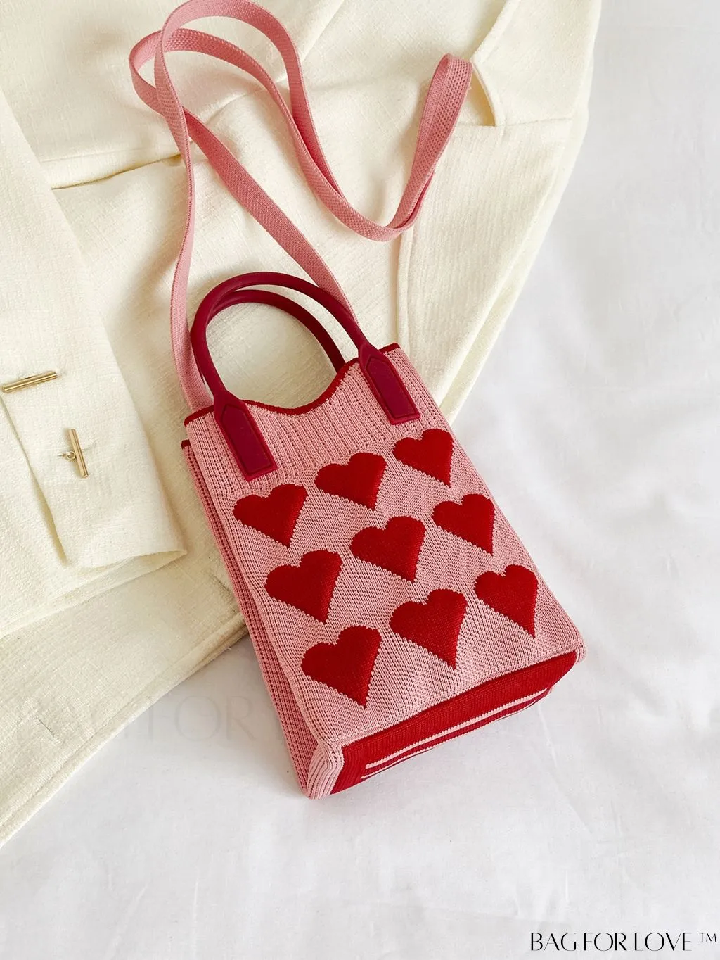 BagForLove - Womens Heart-Patterned Crochet Handbag with Phone Compartment